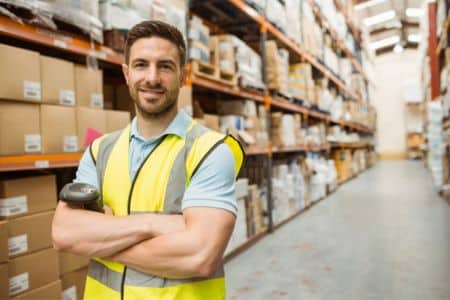 warehouse worker with a barcode scanner