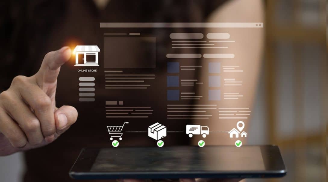 Hand Tapping Online Store Holographic Interface On A Tablet