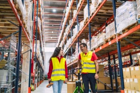 fulfillment partner touring warehouse operations with client.